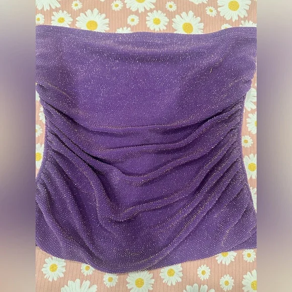 Gold sparkly Purple Ruched Y2K vintage tube top - Picture 8 of 11